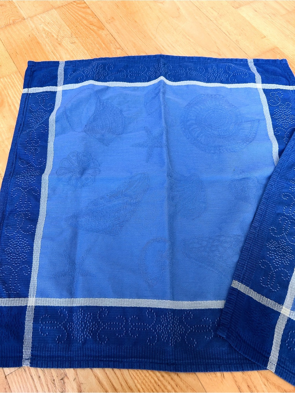 Blue Seashell French Jacquard Cotton Napkins - Pair